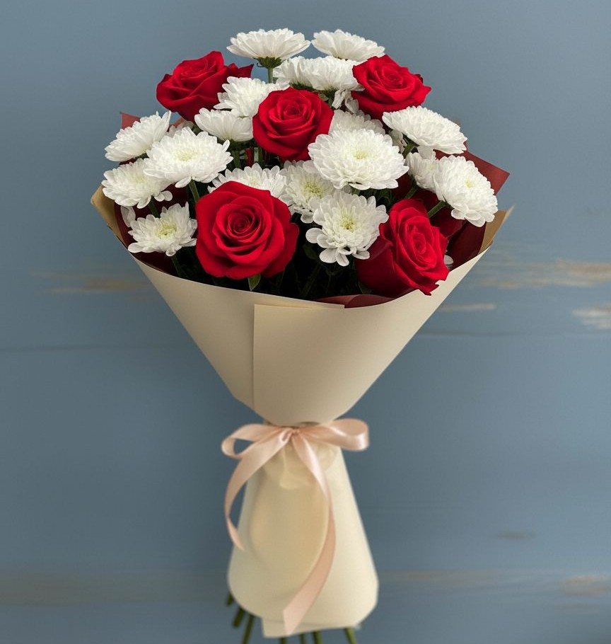 Букет цветов из: Розы и Хризантемы в Козуль