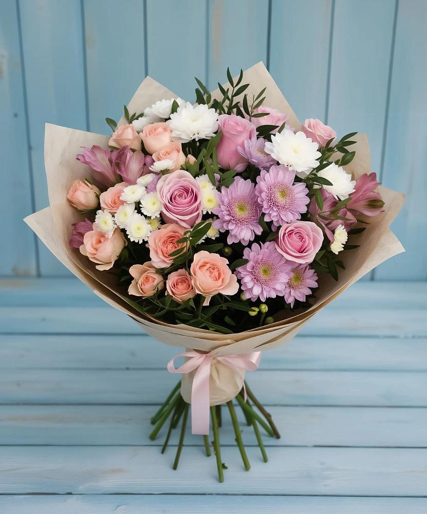 Букет цветов из: Хризантемы, Розы и Альстромерии в Козуль