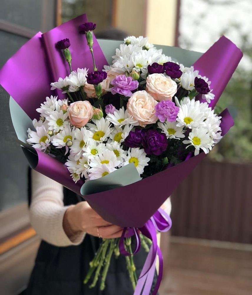 Букет цветов из: Хризантемы, Гвоздики и Розы в Козуль