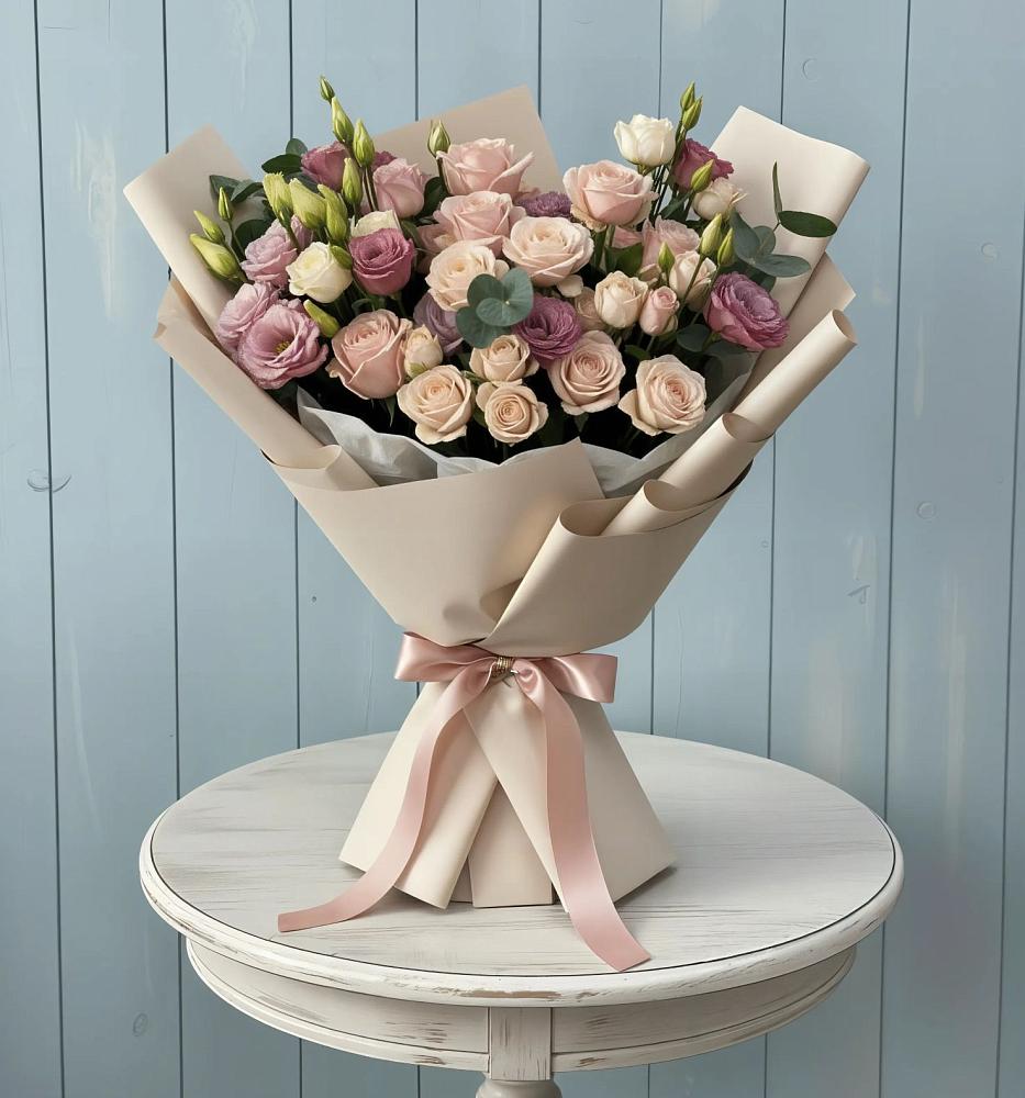 Букет цветов из: Розы и Лизиантусы в Козуль