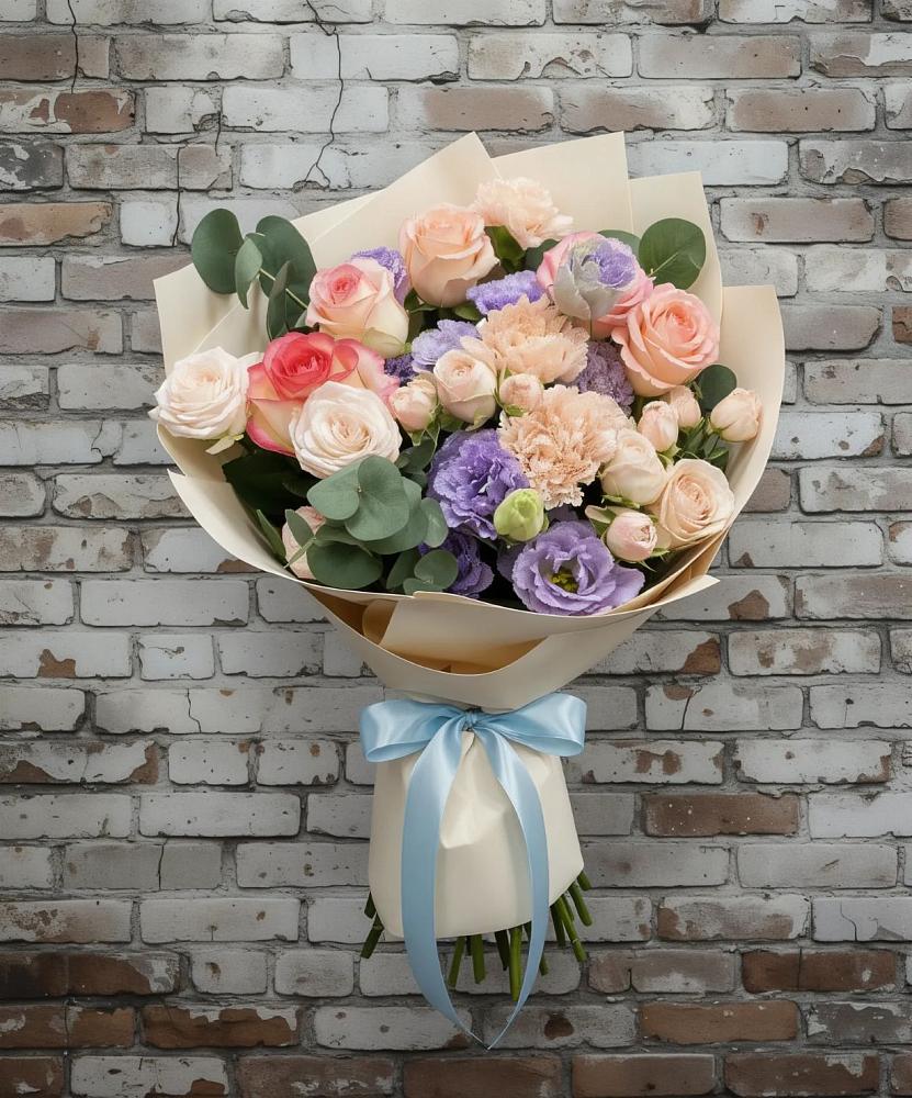 Букет цветов из: Розы, Лизиантусы и Гвоздики в Козуль