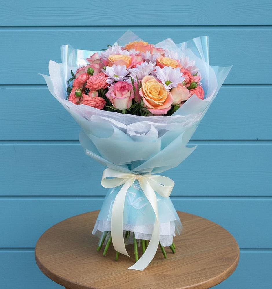 Букет цветов из: Хризантемы и Розы в Козуль